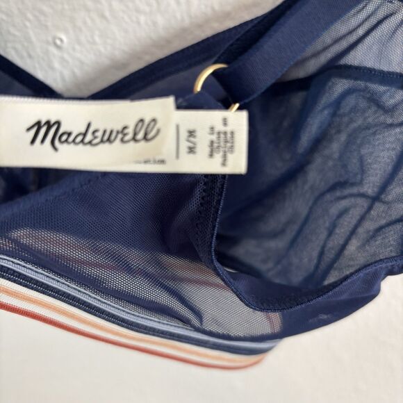 Madewell Mesh Bralette Medium Blue Rainbow Trim Nora Minimalist Sheer Sexy - Picture 2 of 7